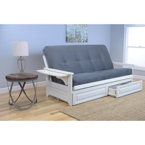 Kodiak Furniture Phoenix Full Futon With Storage Drawer Color Antique White Gray Style Suede Gray Mattress Walmart Com Walmart Com