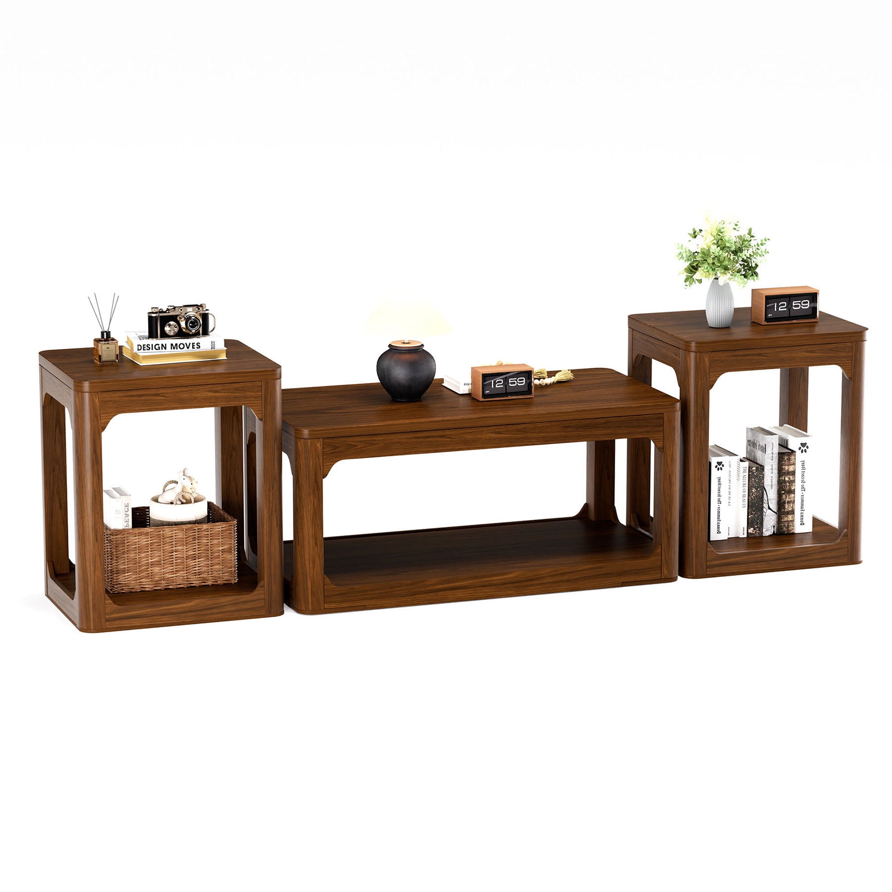 HAIXIAO 3-Piece Coffee and Side Table Set Featuring Ample Storage and Rounded Edges for Modern Living Rooms