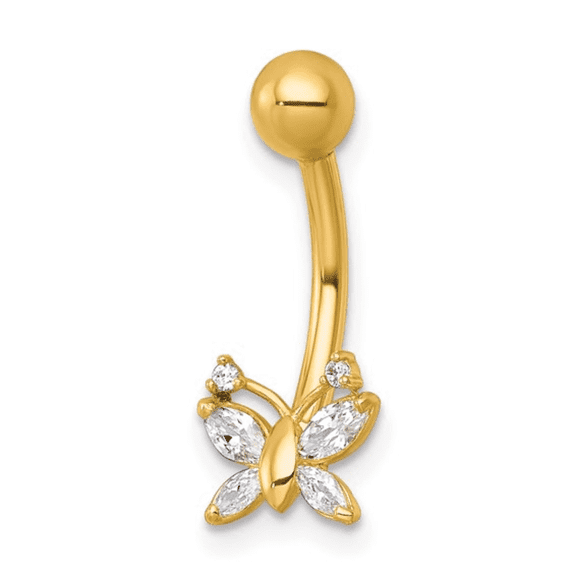 Fine Color Jewels Butterfly Naval Ring for Women 10K Yellow Gold Naval Jewelry