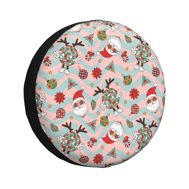 Fotbe Groovy Retro Santa Funda de Llanta de Repuesto con Estampado, Engrosada, Ajuste Universal para Jeep, Remolque, RV, SUV, Camión-16 inch