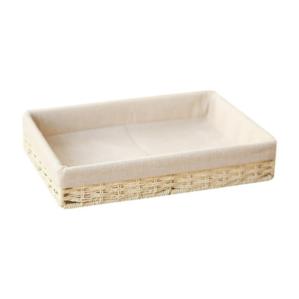 Canasta tejida de escritorio de escritorio Organizador Canasta de picnic Canasta de almacenamiento hecha a mano Bin organizador rectangular para patio Beige l