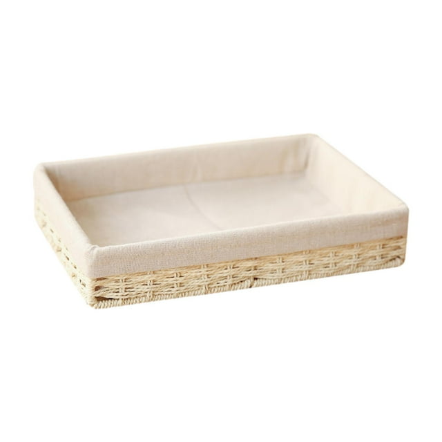 Canasta tejida de escritorio de escritorio Organizador Canasta de picnic Canasta de almacenamiento hecha a mano Bin organizador rectangular para patio Beige l