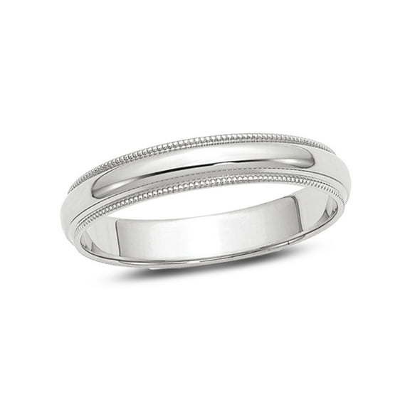Gem & Harmony Ladies or Mens 14K White Gold 4mm Milgrain Wedding Band Ring for Women