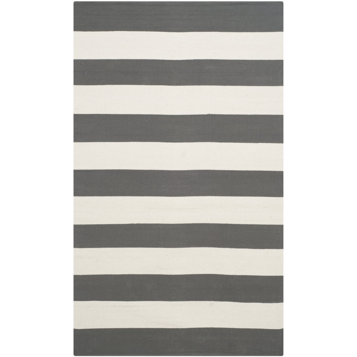 SAFAVIEH Montauk Saranna Striped Cotton Area Rug, Grey/Ivory, 8' x 8' Round