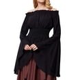 thumbnail image 4 of Women Medieval Renaissance Solid Color Bell Sleeve Ruffled Off Shoulder Blouse, 4 of 7
