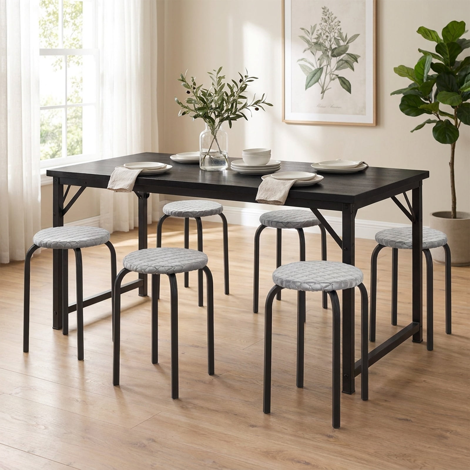 Furnibear 18 Inch Round Stackable Stools with Removable Washable Covers Set of 6