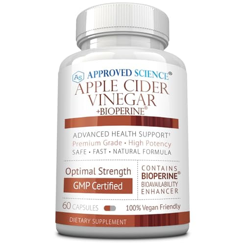 Approved Science Apple Cider Vinegar Capsules with 'The Mother' and BioPerine – 1600mg, Non-GMO, Vegan, 60 Capsules (Pack of 1)