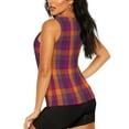 thumbnail image 3 of Balery Orange and Purple Plaid Camiseta sin mangas estampada ligera para mujer, tops de entrenamiento sin mangas, camisetas de yoga transpirables de secado rápido.-Large, 3 of 7