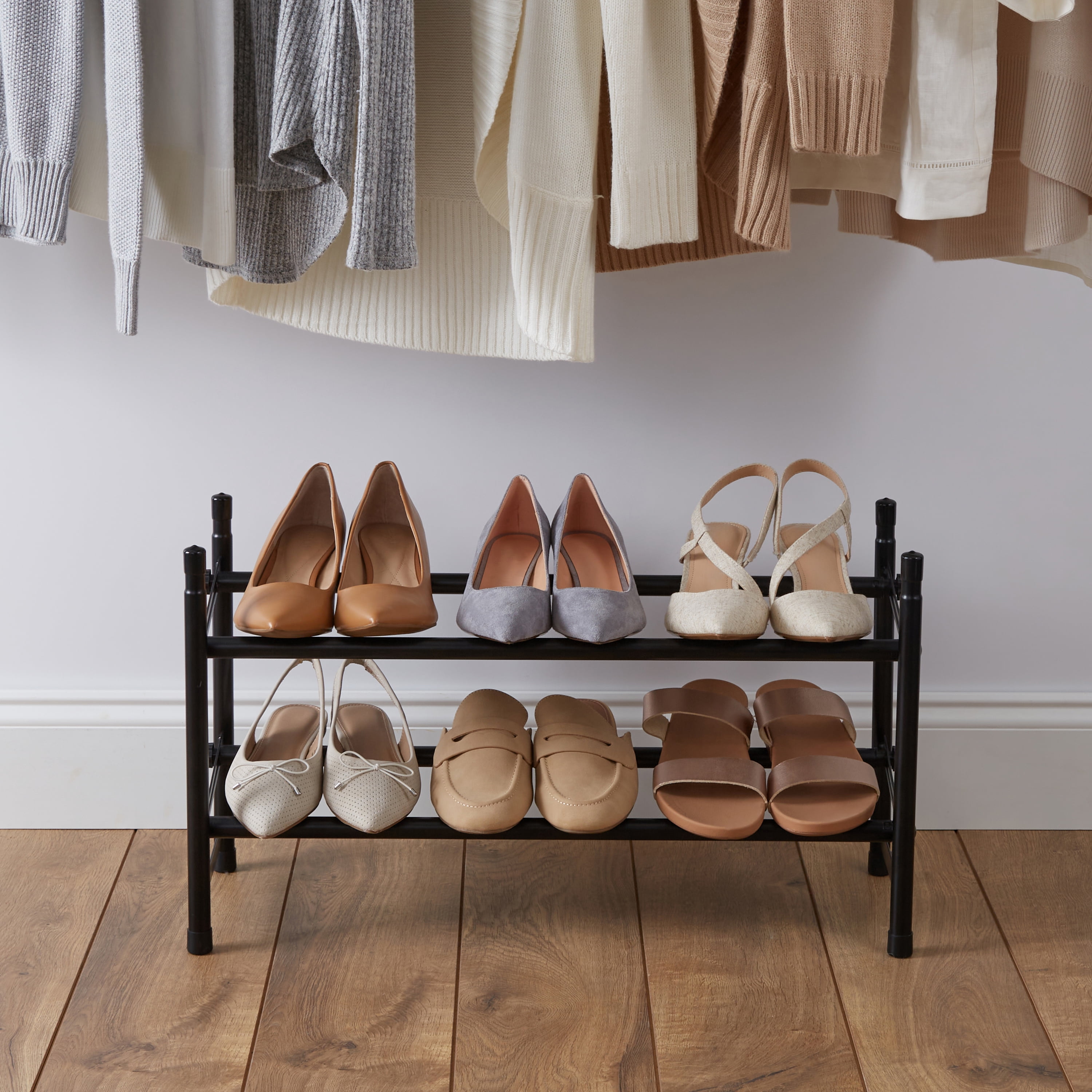 Organize It All 2 Tier Expandable Shoe Rack in Black