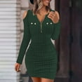 thumbnail image 2 of cfhntfmh Bodycon Dresses for Women Trendy V Neck Zipped Cold Shoulder Ribbed Party Dress Slim Long Sleeve Cocktail Mini Dress, 2 of 6