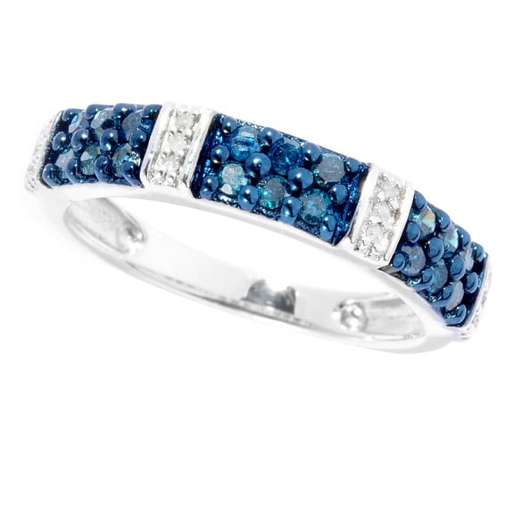 Sterling Silver with 0.50 CTTW Natural Blue and White Diamond Band Ring