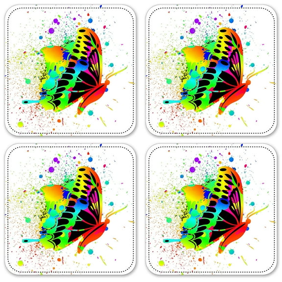 Vinyl Drink Coasters - Set of 4 - Colorful Butterfly