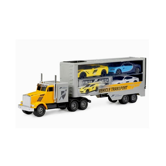 New Bright 1:24 Forza L&S Hauler W/ 3 Pull Back Vehicles 23"L x 4.0"W x 9.0"H
