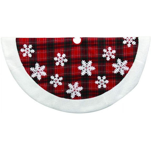 Kurt Adler 48-Inch Plaid with White Snowflake Design Treeskirt