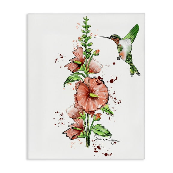 Stupell Industries Hummingbird And Hollyhock Canvas Wall Art design by Susan Lugar, 20 x 16