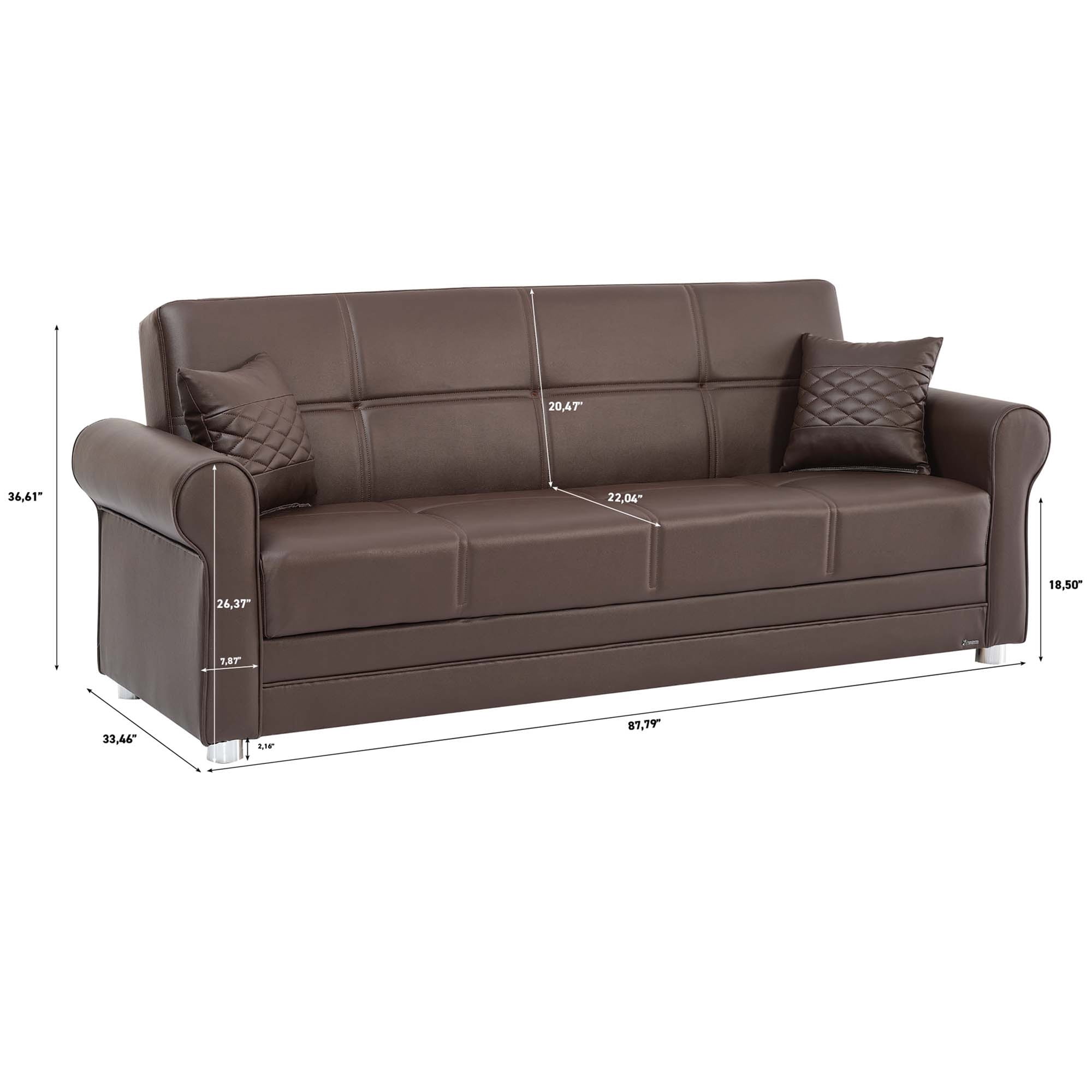 Ottomanson Convertible Sleeper Sofa Bed with Hidden Storage, Firm Comfort Couch, Brown