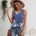 thumbnail image 4 of Women's Tank Tops Fresh Flower Printed V Neck Sleeveless Pleated Loose Fit Summer Casual Tops Dark Blue L, 4 of 4