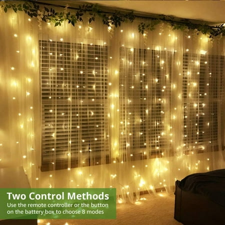 Le Fairy Curtain Lights Battery Or Usb Plug In 9 8 X 9 8 Ft Curtain String Lights With Remote 300 Led Indoor Outdoor Decorative Christmas Twinkle Lights For Bedroom Patio Party Wedding Backdrop Walmart Canada