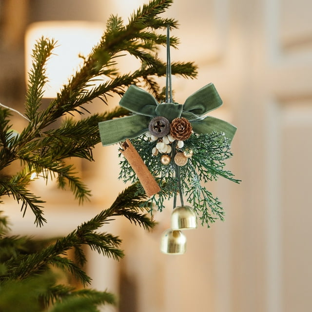 Rvkxad Christmas Scene Layout Set, Polyester Bow Pine Cones Bells for Tree Venue Decor, Holiday Pendant Ornament Collection