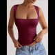thumbnail image 5 of Tops Cortos Sin Mangas con Cuello Cuadrado para Mujer 2025, Bonitos Tops de Tirantes Y2K de Doble Capa, Sin Costuras y Ajustados Rojo Vino XL, 5 of 8
