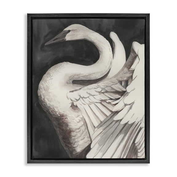 Stupell Industries Swan Spreading Wings Animals Painting Black Floater Framed Canvas Art Print Wall Art, 17 x 21