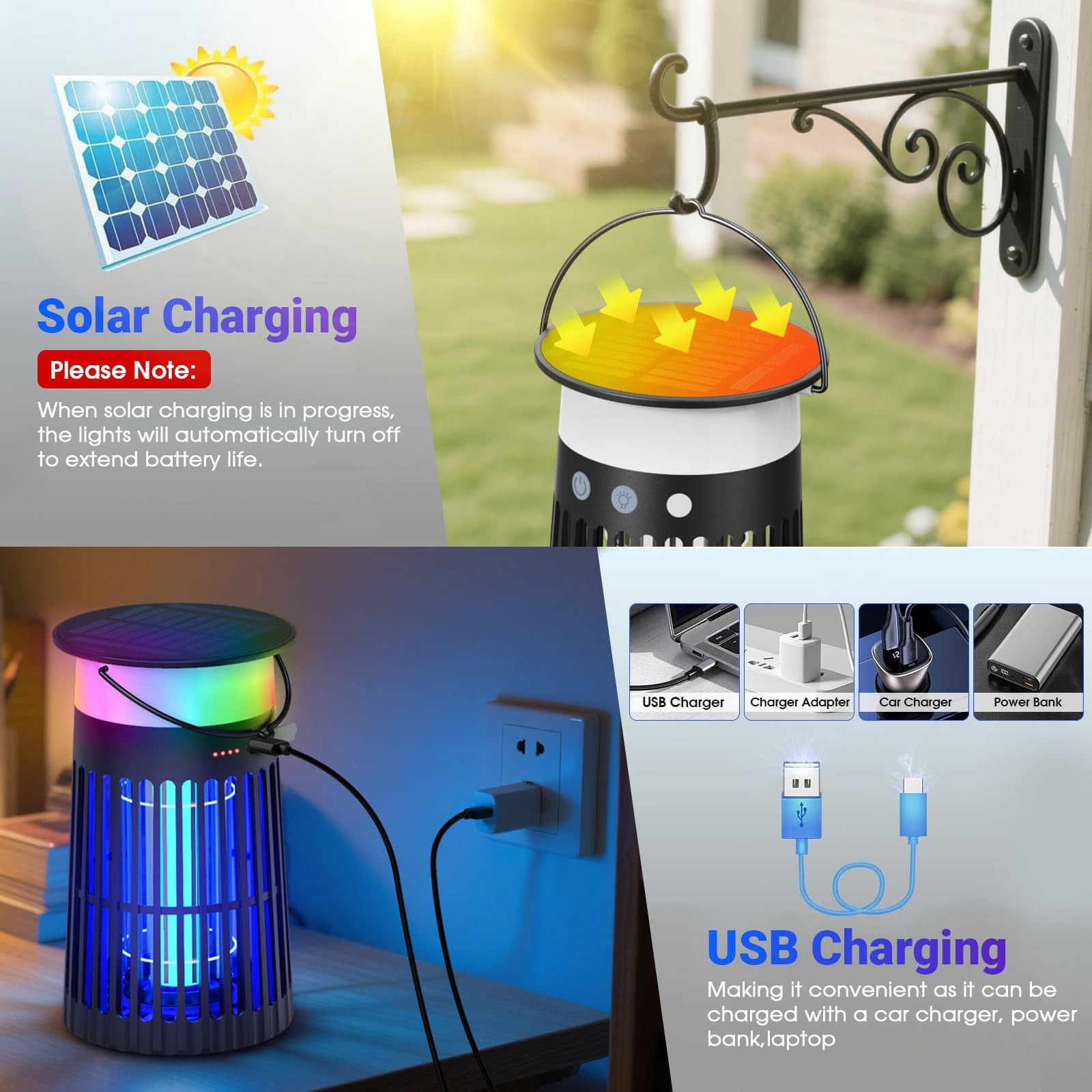 Solar Bug Zapper Outdoor with Flame & RGB Light, Aenkyo Electric Mosquito Killer, 2,100 Sq.ft.Coverage for Patio, Garden & Backyard