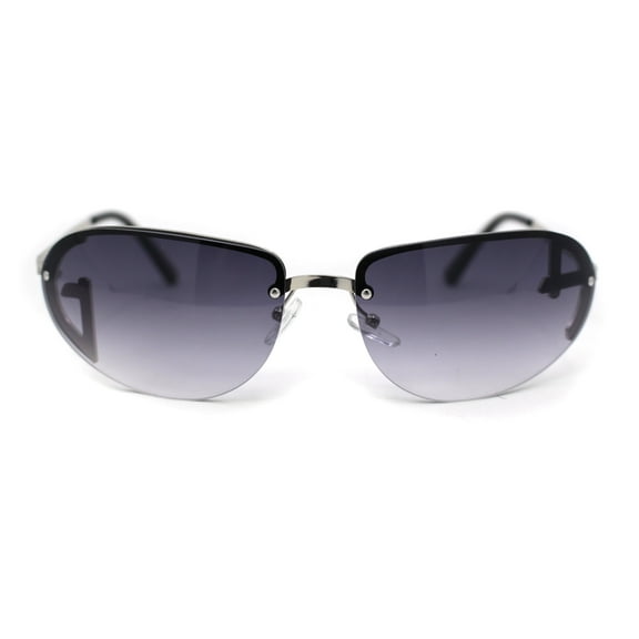 Classy Rimless Oval Metal Rim Luxury Gentlemanly Sunglasses Silver - Smoke