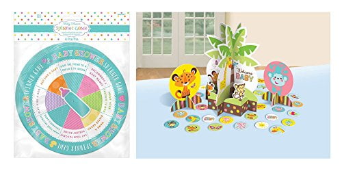 amscan Spinner Baby Shower Game and Set of 23 Jungle Baby Shower Table Decorating Kit Bundled by Maven Gifts