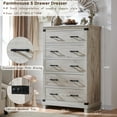 thumbnail image 3 of OKD Farmhouse 5 Drawers Dresser for Bedroom, Wood Tall Chest of Drawers with Thick Plank Styling, Rustic Closet Dresser for Bedroom, Living Room, Antique Brush White, 3 of 7