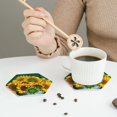 thumbnail image 6 of Kll Hexagon Drink Coasters Set Of 4,Pu Leather Absorbent Coasters Set Decorative Coffee Cup Coasters Housewarming Gift For Home Decor-Sunflowers In Bucket, 6 of 9