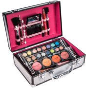 SHANY Carry All Make up Train Case with Pro Makeup Set , Beauty Brushes, Lipsticks, Eye Shadows, Blushes, Powders, and more - Reusable Cosmetics Storage Organizer - Premium Gift Packaging - Silver