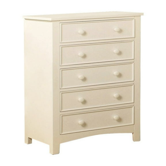 Benzara Sophisticated 5 Drawers Wooden Chest, White-Color:White