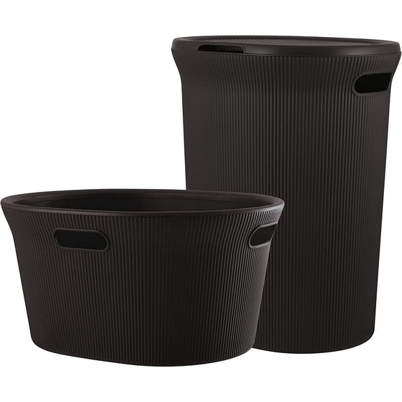 Superio Ribbed Style Laundry Hamper and Laundry Basket (2 Pack, Brown)