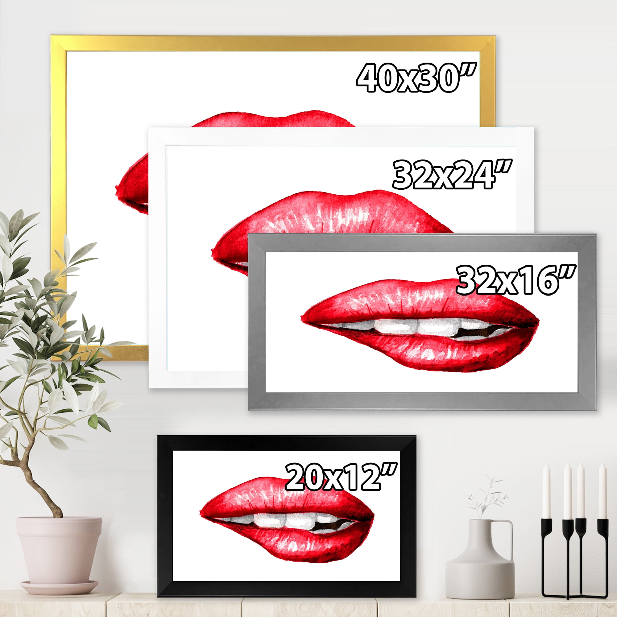 Designart 'Sexy Plump Puffy Girl Lips Biting' Modern Framed Art Print