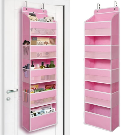 TYMENSH Over Door Organizer with 5 Large Pockets, Heavy Duty Hanging Organizer Storage, Closet Bathroom Nursery Bedroom Dorm, Toys Cosmetics Sundries and Baby Essentials, Pink C33