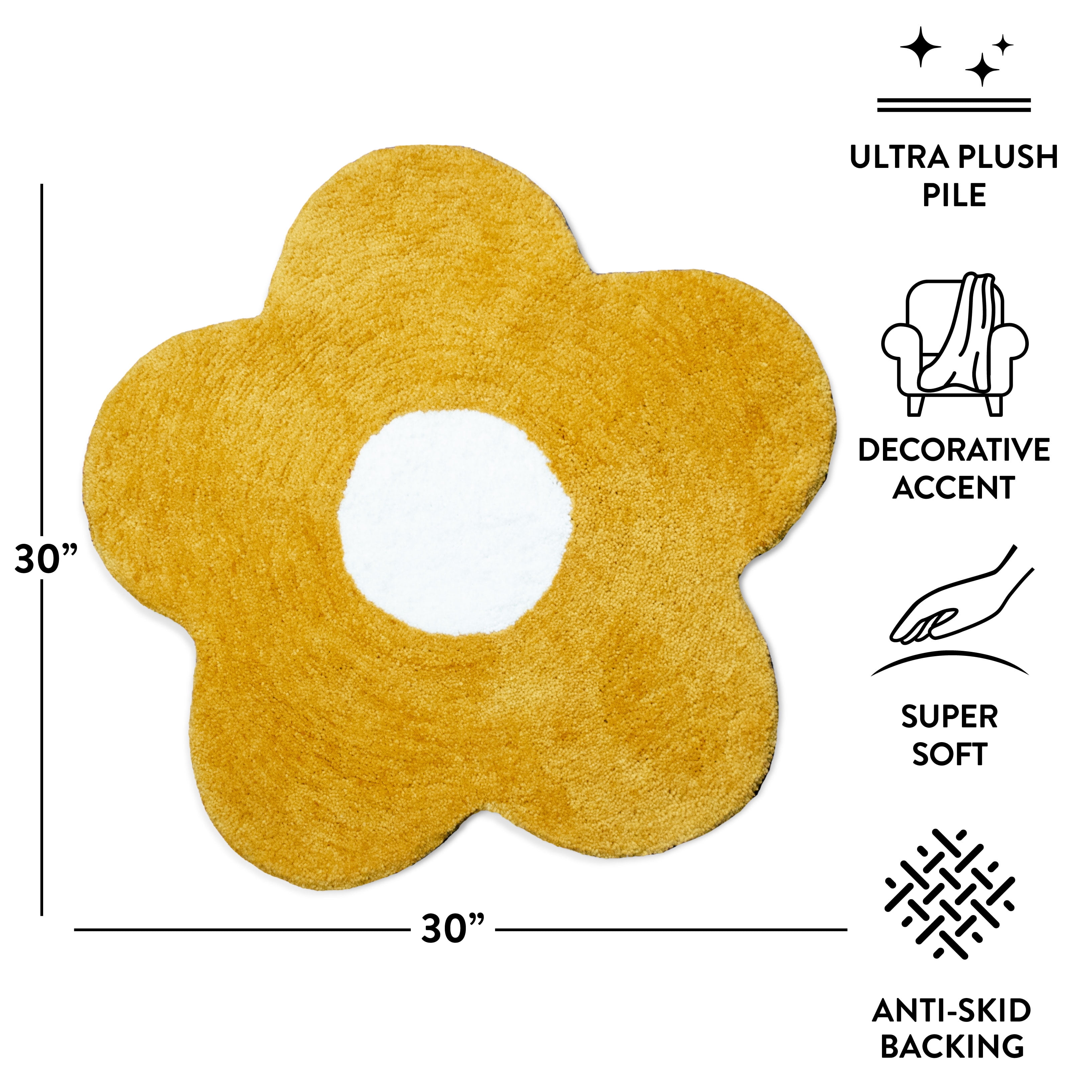 Urban Shop Daisy Flower Shape Accent Rug with Anti-Skid, Yellow, 30" x 30"