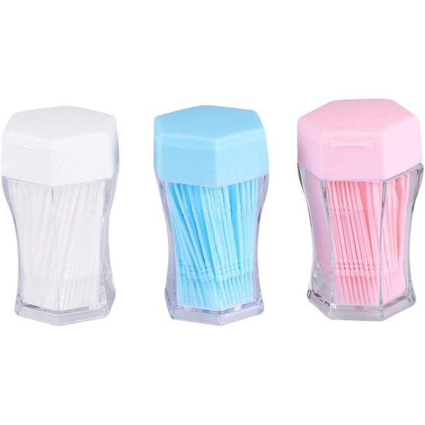 600 Uds cepillos interdentales palillos dentales de plástico limpiadores interdentales con cajas (blanco azul rosa)