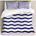 thumbnail image 3 of Navy Duvet Cover Set, Chevron Twisty Pattern in Nautical Style Tones Ocean Sea Life Cottage House Design, Decorative 2 Piece Bedding Set with 1 Pillow Shams, Twin Size, Indigo White, by Ambesonne, 3 of 3