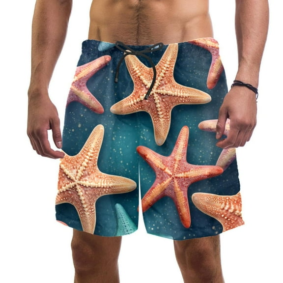 luoweisi Men's Beach Shorts Quick Dry Swim Trunks with Mesh Lining Starfish L