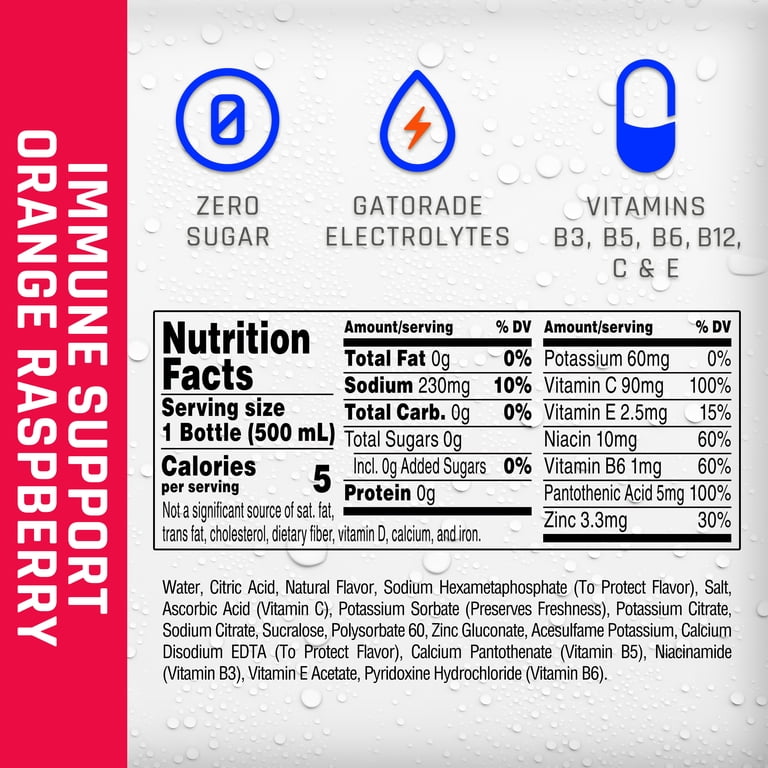 Propel Immune Support Orange Raspberry, 16.9 fl oz, 12 Pack photo 2
