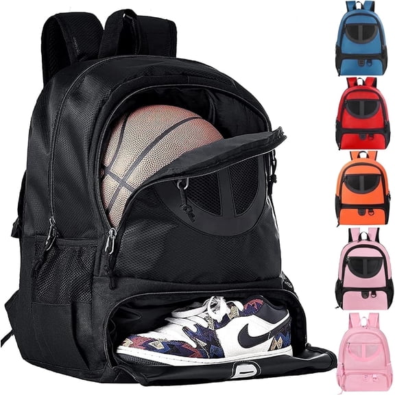 TRAILKICKER Black Basketball Soccer Bag Backpack Sports Volleyball Bag with Ball and Shoe Compartment for Man Women Ball Equipment Bag
