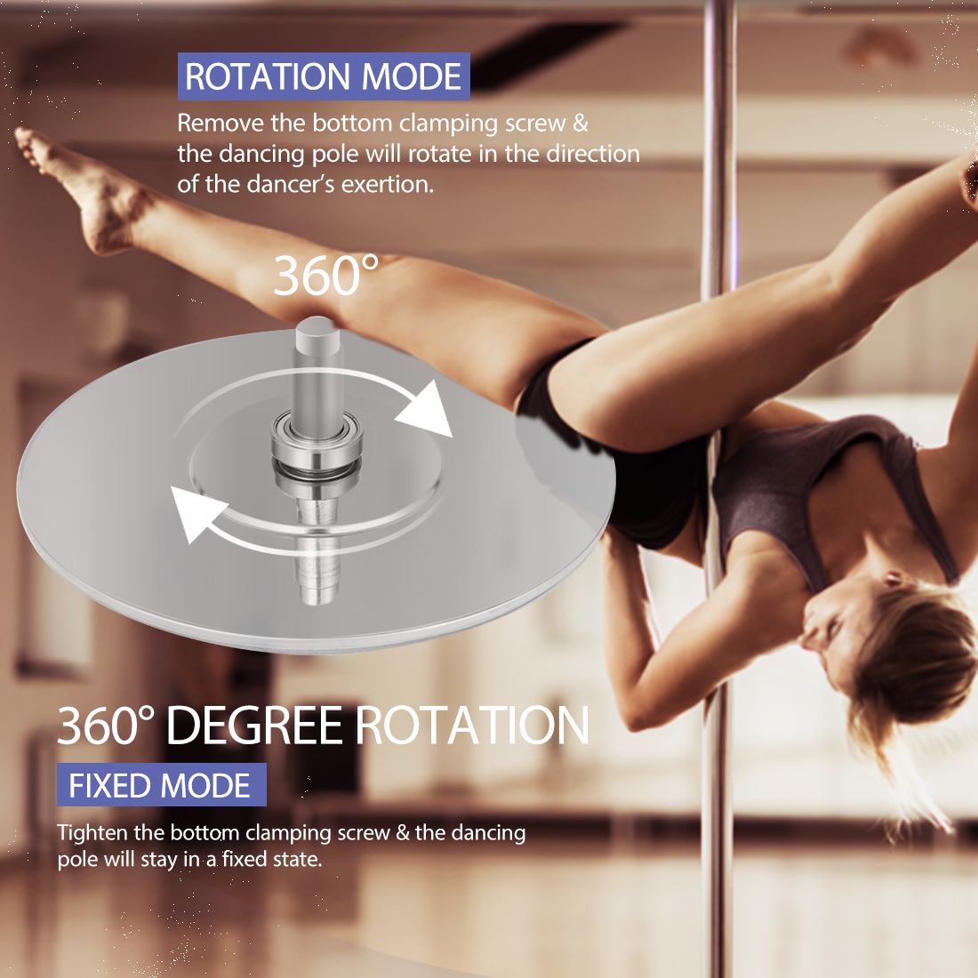 VIVOHOME 45mm Portable Spinning Dance Stripping Pole for Home Fitness - image 5 of 8