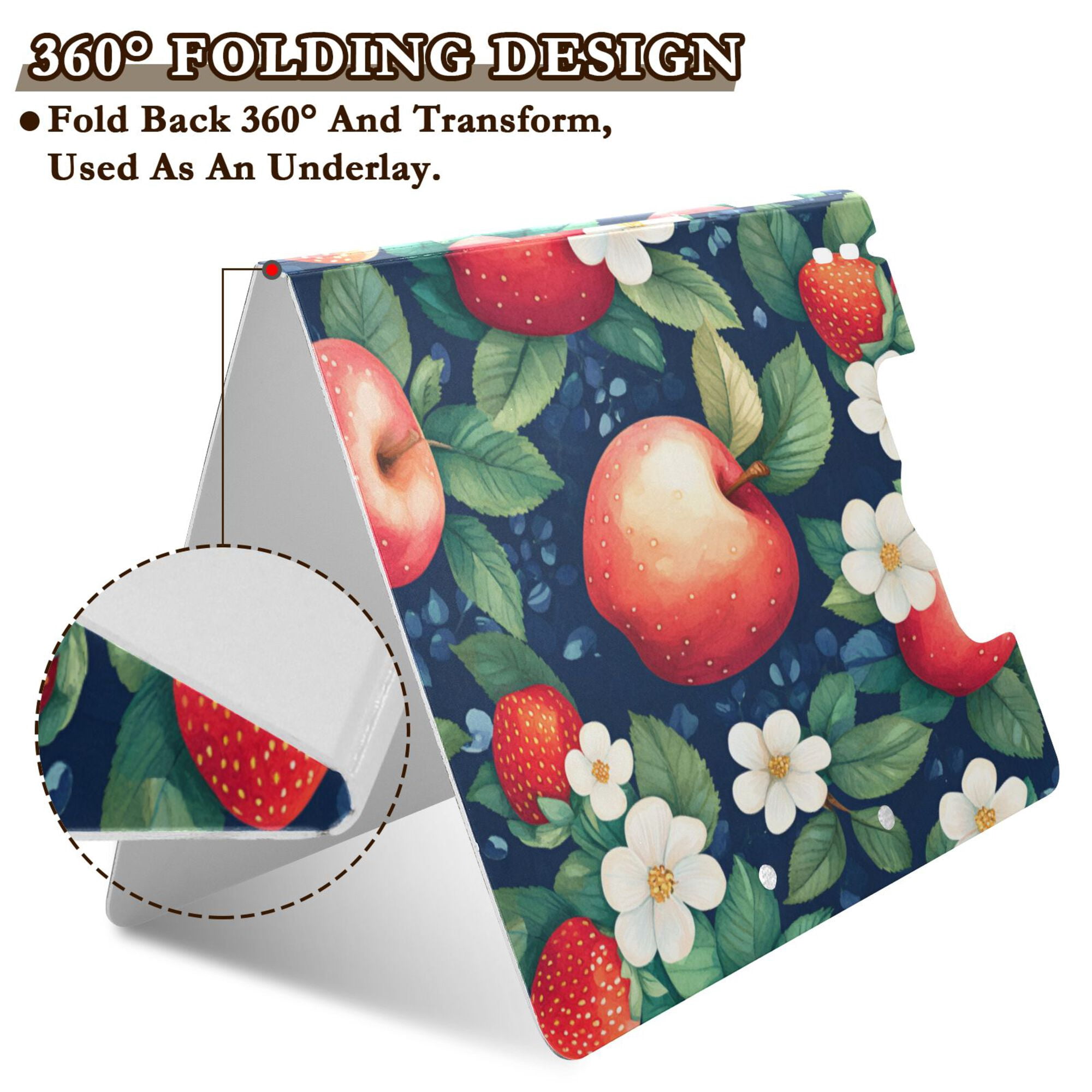 FORMRS A4 Clipboard Folder with Pen Holder Horizontal Foldable School Office Binder, Blue Apple Pattern