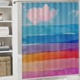 thumbnail image 6 of Creowell  Abstract Stall Shower Curtain, Rainbow Colored Horizontal Striped Lines Vibrant Hand Drawn , Fabric Bathroom Decor Set with Hooks, Purple Blue White, 6 of 7