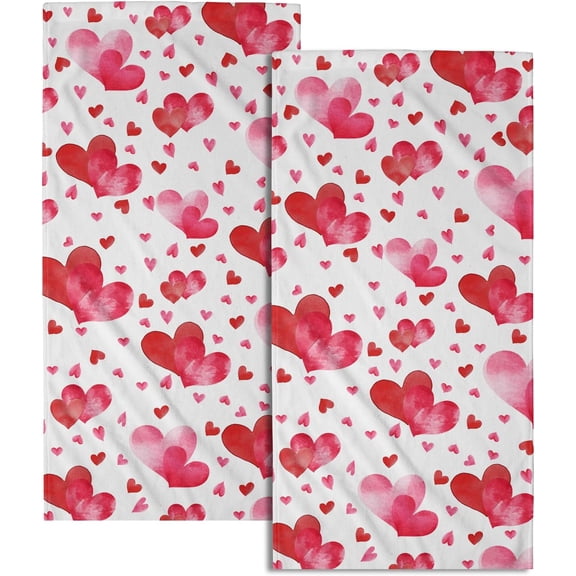 Red Love Heart Bath Hand Towels 2 Packs Happy Valentine''s Day Soft Absorbent Dish Tea Towels Romantic Pink and Red Love Quick Dry Washcloths Decorative Kitchen Dish Towels for Guest Gym Spa