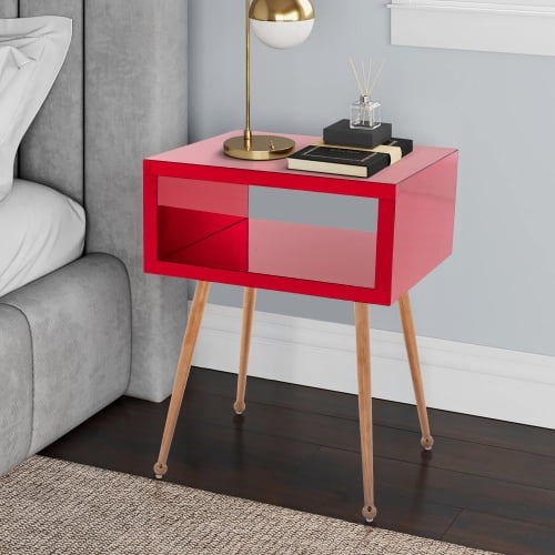 Mirrored Nightstand, Modern Mirror End Table with Acrylic Frame & Metal