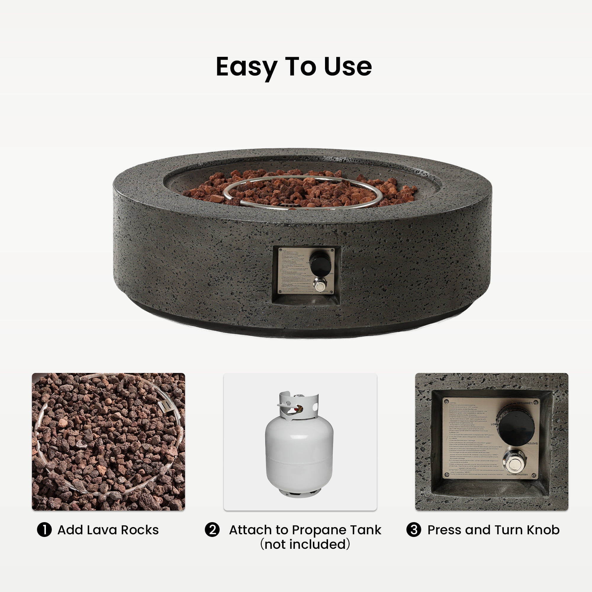 MOALCOFER 41" Outdoor Propane Fire Pit Table with Rain Cover&Lava Rocks,50,000 BTU,Concrete Round Base Patio Heater for Patio, Backyard
