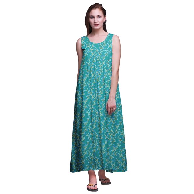 Bimba Nuisettes en Rayonne Imprimées pour Femmes Robe Sans Manches Tenue de Nuit Robe Maxi-2x