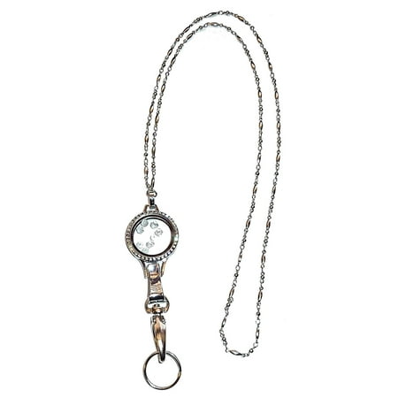 Baumgartens Beaded Id Chain - Hidden Hollow Beads White 30mm Floating Locket Women's Chain Fashion Lanyard Necklace, Jewelry ID Badge and Key Holder, 34 in.