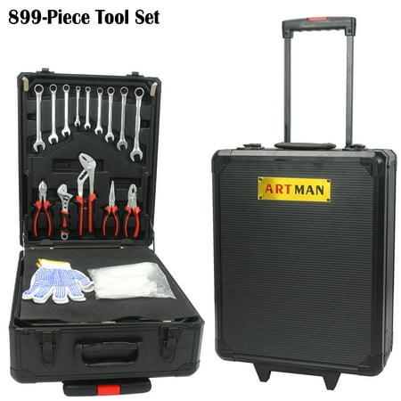 

Seizeen Tool Box W/ Tool Set Mobile Toolbox Storage Organizer with Professional Tool Kit 899 PCS Hand Tool Sets Ratchets&Socket Mechanics Tool Set 4-layer Tool Case on Wheels for Man Black